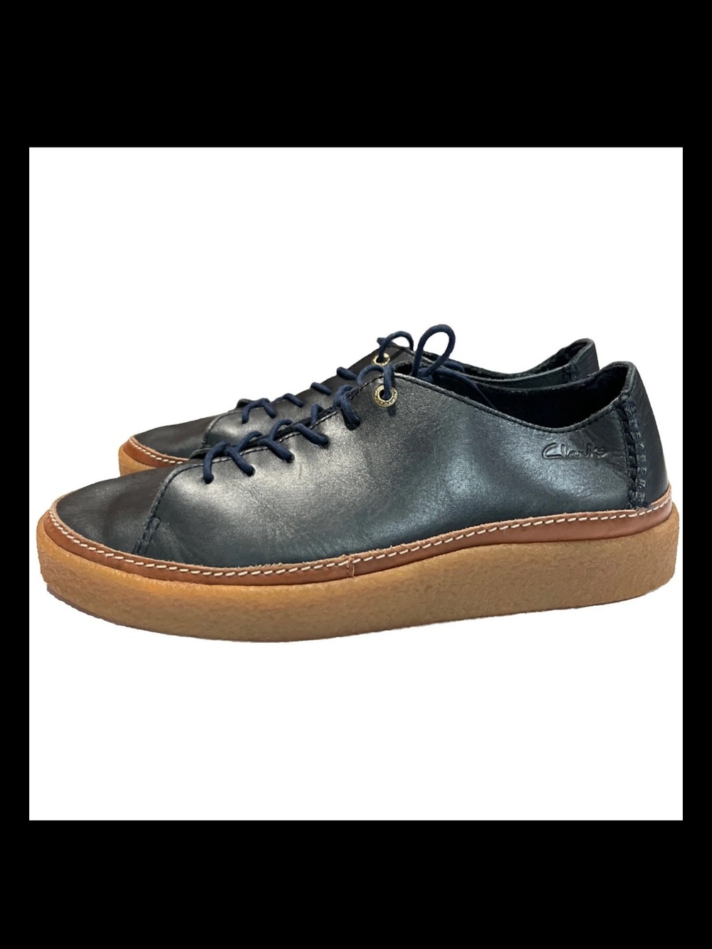 Clarks Oakpark Lace Shoes Mens Size 10.5 Blue  Leather Casual Loafers Gum Sole